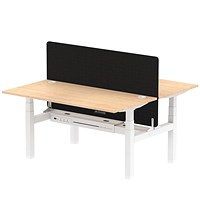 Air 2 Person Sit-Standing Bench Desk with Charcoal Straight Screen, Back to Back, 2 x 1600mm (800mm Deep), White Frame, Maple