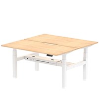 Air 2 Person Sit-Standing Scalloped Bench Desk, Back to Back, 2 x 1600mm (800mm Deep), White Frame, Maple