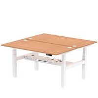 Air 2 Person Sit-Standing Bench Desk, Back to Back, 2 x 1600mm (800mm Deep), White Frame, Oak