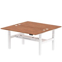 Air 2 Person Sit-Standing Bench Desk, Back to Back, 2 x 1600mm (800mm Deep), White Frame, Walnut
