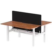 Air 2 Person Sit-Standing Scalloped Bench Desk with Charcoal Straight Screen, Back to Back, 2 x 1600mm (800mm Deep), White Frame, Walnut