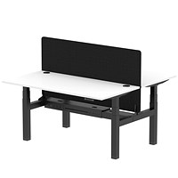 Air 2 Person Sit-Standing Bench Desk with Charcoal Straight Screen, Back to Back, 2 x 1600mm (800mm Deep), Black Frame, White