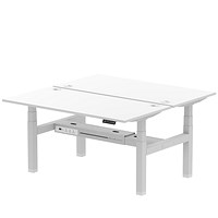Air 2 Person Sit-Standing Bench Desk, Back to Back, 2 x 1600mm (800mm Deep), Silver Frame, White