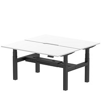 Air 2 Person Sit-Standing Scalloped Bench Desk, Back to Back, 2 x 1600mm (800mm Deep), Black Frame, White