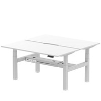 Air 2 Person Sit-Standing Scalloped Bench Desk, Back to Back, 2 x 1600mm (800mm Deep), Silver Frame, White