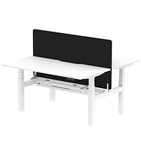 Air 2 Person Sit-Standing Scalloped Bench Desk with Charcoal Straight Screen, Back to Back, 2 x 1600mm (800mm Deep), White Frame, White