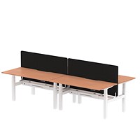 Air 4 Person Sit-Standing Scalloped Bench Desk with Charcoal Straight Screen, Back to Back, 4 x 1600mm (800mm Deep), White Frame, Beech