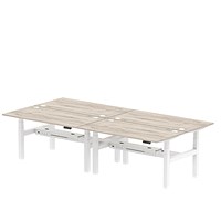 Air 4 Person Sit-Standing Bench Desk, Back to Back, 4 x 1600mm (800mm Deep), White Frame, Grey Oak