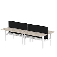 Air 4 Person Sit-Standing Bench Desk with Charcoal Straight Screen, Back to Back, 4 x 1600mm (800mm Deep), White Frame, Grey Oak