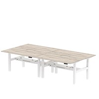 Air 4 Person Sit-Standing Scalloped Bench Desk, Back to Back, 4 x 1600mm (800mm Deep), White Frame, Grey Oak