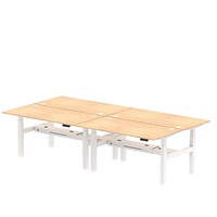Air 4 Person Sit-Standing Bench Desk, Back to Back, 4 x 1600mm (800mm Deep), White Frame, Maple