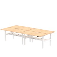 Air 4 Person Sit-Standing Scalloped Bench Desk, Back to Back, 4 x 1600mm (800mm Deep), White Frame, Maple