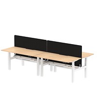 Air 4 Person Sit-Standing Scalloped Bench Desk with Charcoal Straight Screen, Back to Back, 4 x 1600mm (800mm Deep), White Frame, Maple