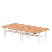 Air 4 Person Sit-Standing Bench Desk, Back to Back, 4 x 1600mm (800mm Deep), White Frame, Oak