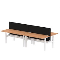Air 4 Person Sit-Standing Bench Desk with Charcoal Straight Screen, Back to Back, 4 x 1600mm (800mm Deep), White Frame, Oak