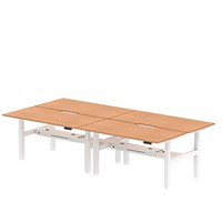 Air 4 Person Sit-Standing Scalloped Bench Desk, Back to Back, 4 x 1600mm (800mm Deep), White Frame, Oak