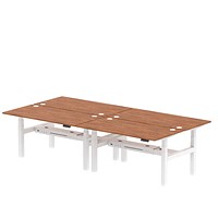 Air 4 Person Sit-Standing Bench Desk, Back to Back, 4 x 1600mm (800mm Deep), White Frame, Walnut