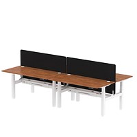 Air 4 Person Sit-Standing Bench Desk with Charcoal Straight Screen, Back to Back, 4 x 1600mm (800mm Deep), White Frame, Walnut