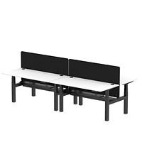 Air 4 Person Sit-Standing Bench Desk with Charcoal Straight Screen, Back to Back, 4 x 1600mm (800mm Deep), Black Frame, White