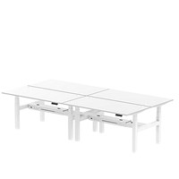 Air 4 Person Sit-Standing Bench Desk, Back to Back, 4 x 1600mm (800mm Deep), White Frame, White