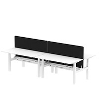 Air 4 Person Sit-Standing Bench Desk with Charcoal Straight Screen, Back to Back, 4 x 1600mm (800mm Deep), White Frame, White