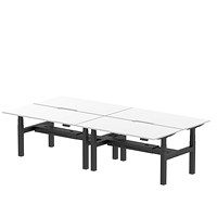Air 4 Person Sit-Standing Scalloped Bench Desk, Back to Back, 4 x 1600mm (800mm Deep), Black Frame, White
