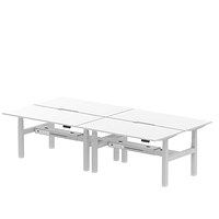 Air 4 Person Sit-Standing Scalloped Bench Desk, Back to Back, 4 x 1600mm (800mm Deep), Silver Frame, White
