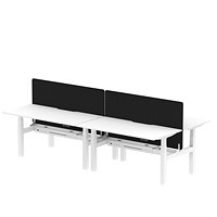 Air 4 Person Sit-Standing Scalloped Bench Desk with Charcoal Straight Screen, Back to Back, 4 x 1600mm (800mm Deep), White Frame, White
