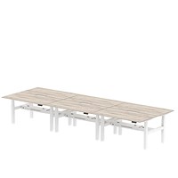 Air 6 Person Sit-Standing Scalloped Bench Desk, Back to Back, 6 x 1600mm (800mm Deep), White Frame, Grey Oak