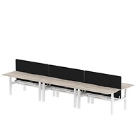 Air 6 Person Sit-Standing Scalloped Bench Desk with Charcoal Straight Screen, Back to Back, 6 x 1600mm (800mm Deep), White Frame, Grey Oak