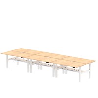 Air 6 Person Sit-Standing Scalloped Bench Desk, Back to Back, 6 x 1600mm (800mm Deep), White Frame, Maple