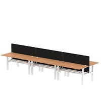 Air 6 Person Sit-Standing Bench Desk with Charcoal Straight Screen, Back to Back, 6 x 1600mm (800mm Deep), White Frame, Oak