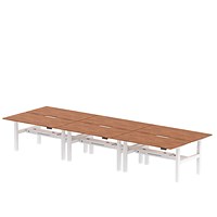 Air 6 Person Sit-Standing Scalloped Bench Desk, Back to Back, 6 x 1600mm (800mm Deep), White Frame, Walnut