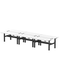 Air 6 Person Sit-Standing Bench Desk, Back to Back, 6 x 1600mm (800mm Deep), Black Frame, White