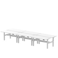 Air 6 Person Sit-Standing Bench Desk, Back to Back, 6 x 1600mm (800mm Deep), Silver Frame, White