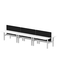 Air 6 Person Sit-Standing Bench Desk with Charcoal Straight Screen, Back to Back, 6 x 1600mm (800mm Deep), Silver Frame, White