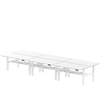 Air 6 Person Sit-Standing Bench Desk, Back to Back, 6 x 1600mm (800mm Deep), White Frame, White