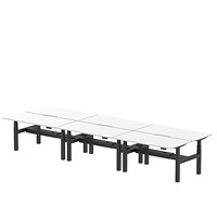Air 6 Person Sit-Standing Scalloped Bench Desk, Back to Back, 6 x 1600mm (800mm Deep), Black Frame, White