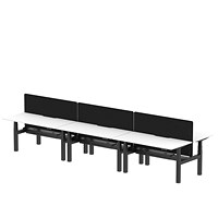 Air 6 Person Sit-Standing Scalloped Bench Desk with Charcoal Straight Screen, Back to Back, 6 x 1600mm (800mm Deep), Black Frame, White