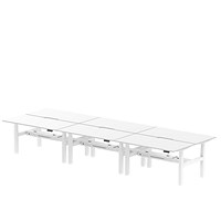 Air 6 Person Sit-Standing Scalloped Bench Desk, Back to Back, 6 x 1600mm (800mm Deep), White Frame, White