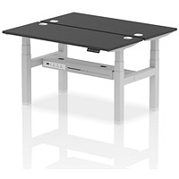 Air 2 Person Sit-Standing Bench Desk, Back to Back, 2 x 1400mm (600mm Deep), Silver Frame, Black