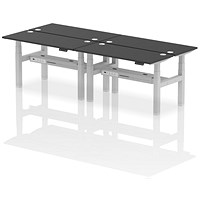 Air 4 Person Sit-Standing Bench Desk, Back to Back, 4 x 1400mm (600mm Deep), Silver Frame, Black