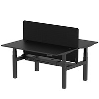 Air 2 Person Sit-Standing Bench Desk with Charcoal Straight Screen, Back to Back, 2 x 1600mm (800mm Deep), Black Frame, Black