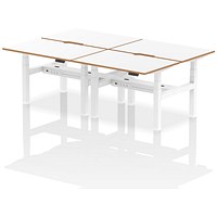 Oslo 4 Person Sit-Standing Bench Desk, Back to Back, 4 x 1200mm (800mm Deep), White Frame, White with Wooden Edge