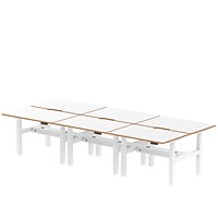 Oslo 6 Person Sit-Standing Bench Desk, Back to Back, 6 x 1200mm (800mm Deep), White Frame, White with Wooden Edge