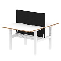 Oslo 2 Person Sit-Standing Bench Desk with Charcoal Straight Screen, Back to Back, 2 x 1200mm (800mm Deep), White Frame, White with Wooden Edge