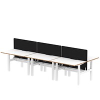 Oslo 6 Person Sit-Standing Bench Desk with Charcoal Straight Screen, Back to Back, 6 x 1200mm (800mm Deep), White Frame, White with Wooden Edge