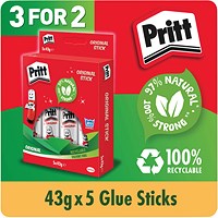 Pritt Stick Glue, Large, 43g, Pack of 5 - 3 Pack Saver Bundle