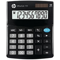 HP OfficeCalc 110 Semi-Desktop Calculator, 10 Digit, Solar and Battery Power, Black