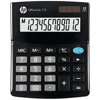 HP OfficeCalc 112 Semi-Desktop Calculator, 12 Digit, Solar and Battery Power, Black